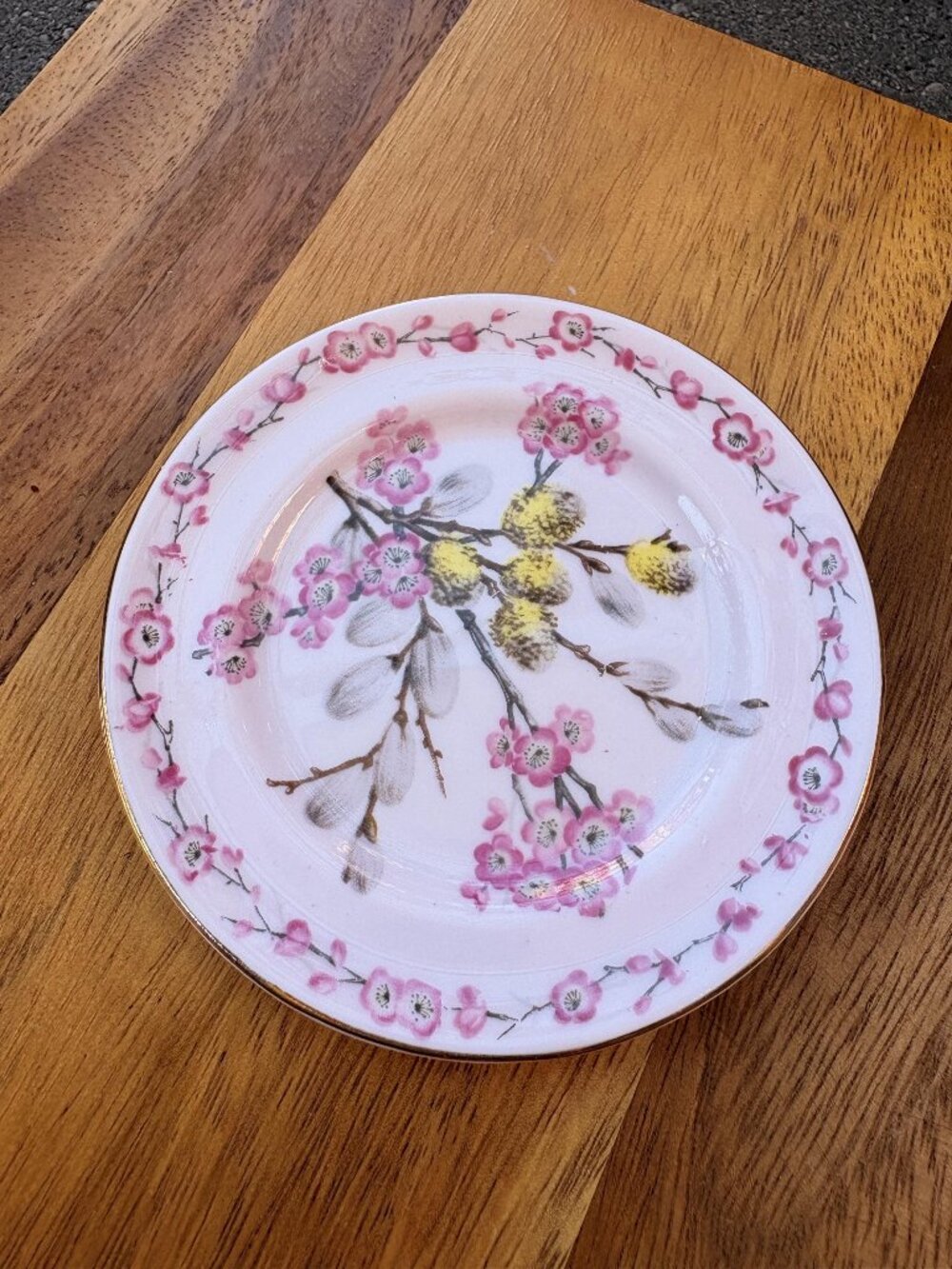 Vintage Tuscan April Beauty Mini Plate | Pink Floral Bone China Trinket Dish